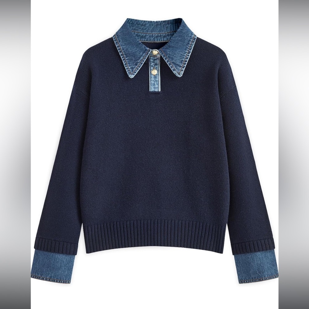 Sweater with Denim Collar